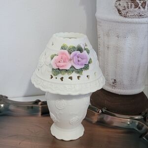 Vtg Bisque Porcelain Fairy Lamp Candle Holder